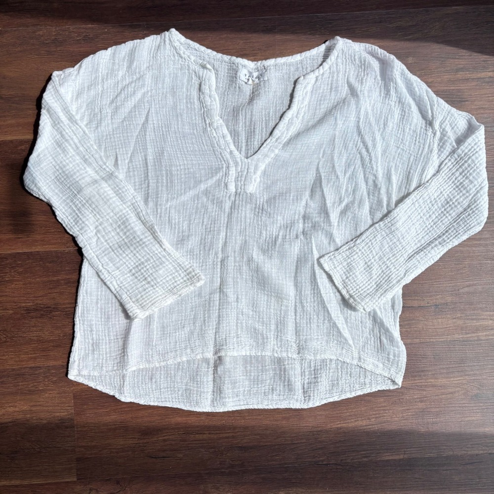 Velvet XS White Cotton Gauze V-Neck Blouse Coastal Boho Graham and Spencer